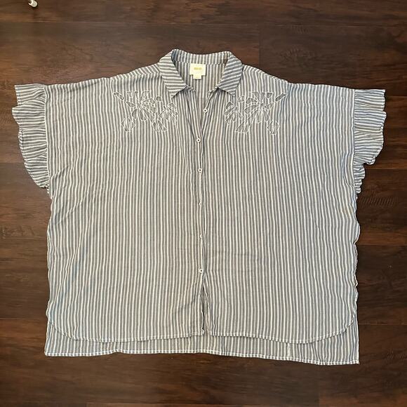 Maeve Anthropologie gray & white striped oversize button down shirt size XS/S - Picture 7 of 13